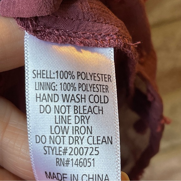 Monteau Maroon Mock Neck Long Sleeve Blouse Swiss Dot Sheer Women’s Size - Picture 6 of 10